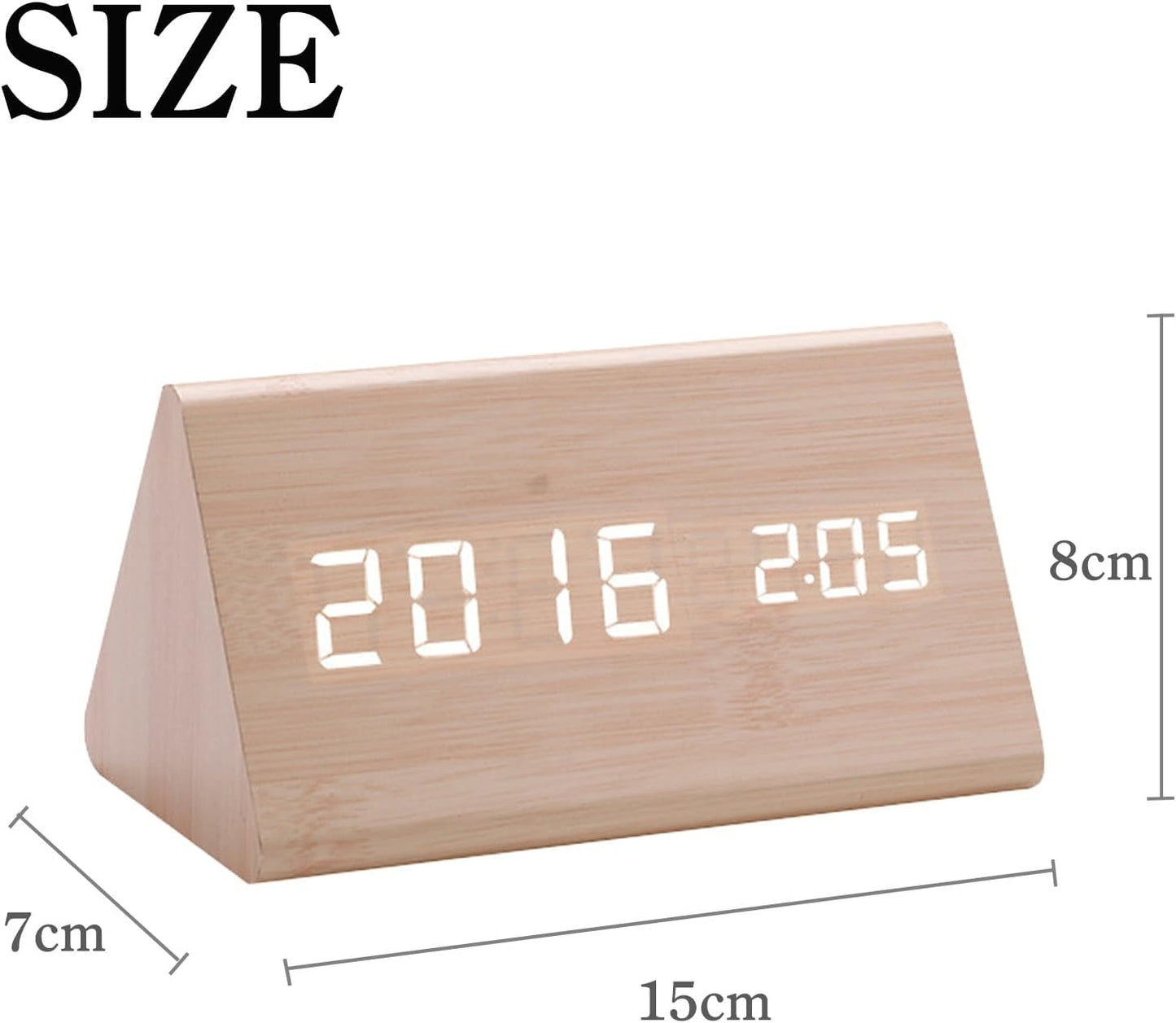 北欧風室内デジタル時計木目調、置き時計、目覚まし時計 LEDディスプレイスイッチ