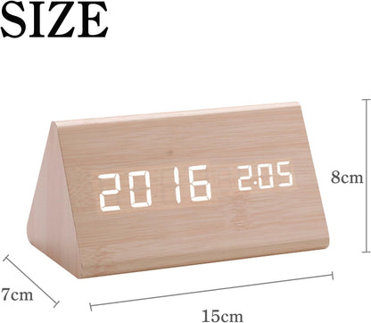 北欧風室内デジタル時計木目調、置き時計、目覚まし時計 LEDディスプレイスイッチ